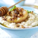 Oat porridge with caramelized pear and walnuts.